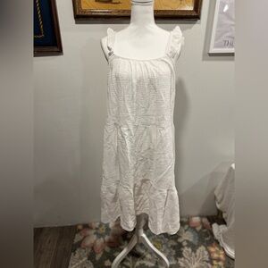 4our Dreamers women's tiered dress M, 100% cotton white ruffle sleeve summer EUC